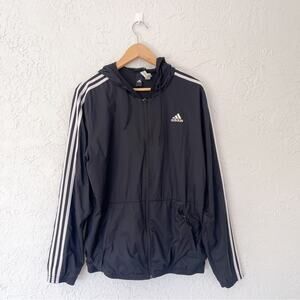 Adidas | Full Zip Black Windbreaker Jacket Medium